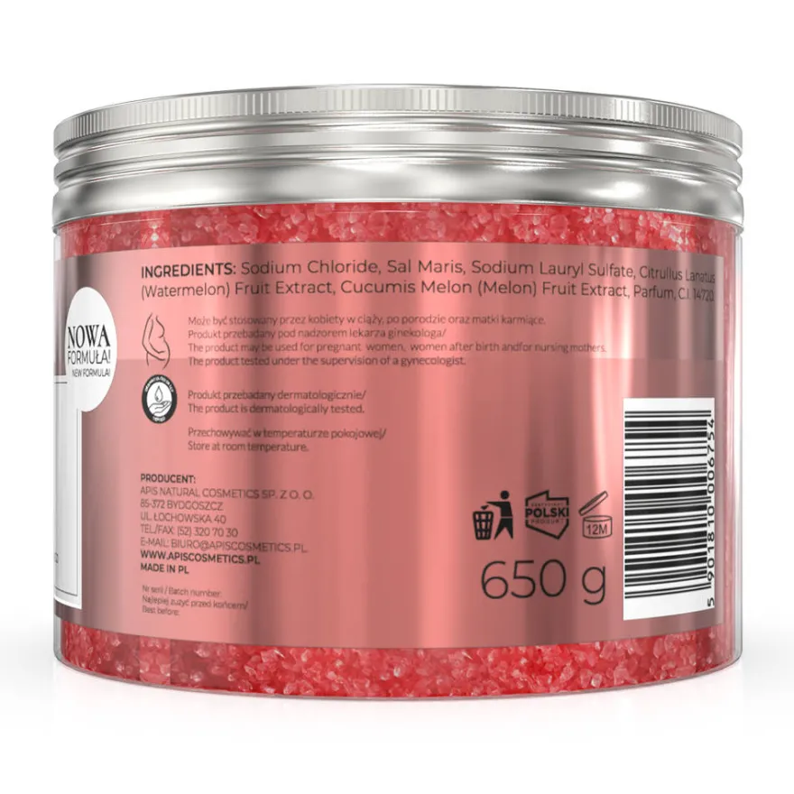 APIS Arbuzowe Orzeźwienie nawilżająca sól do kąpieli z ekstraktem z arbuza i melona 650g