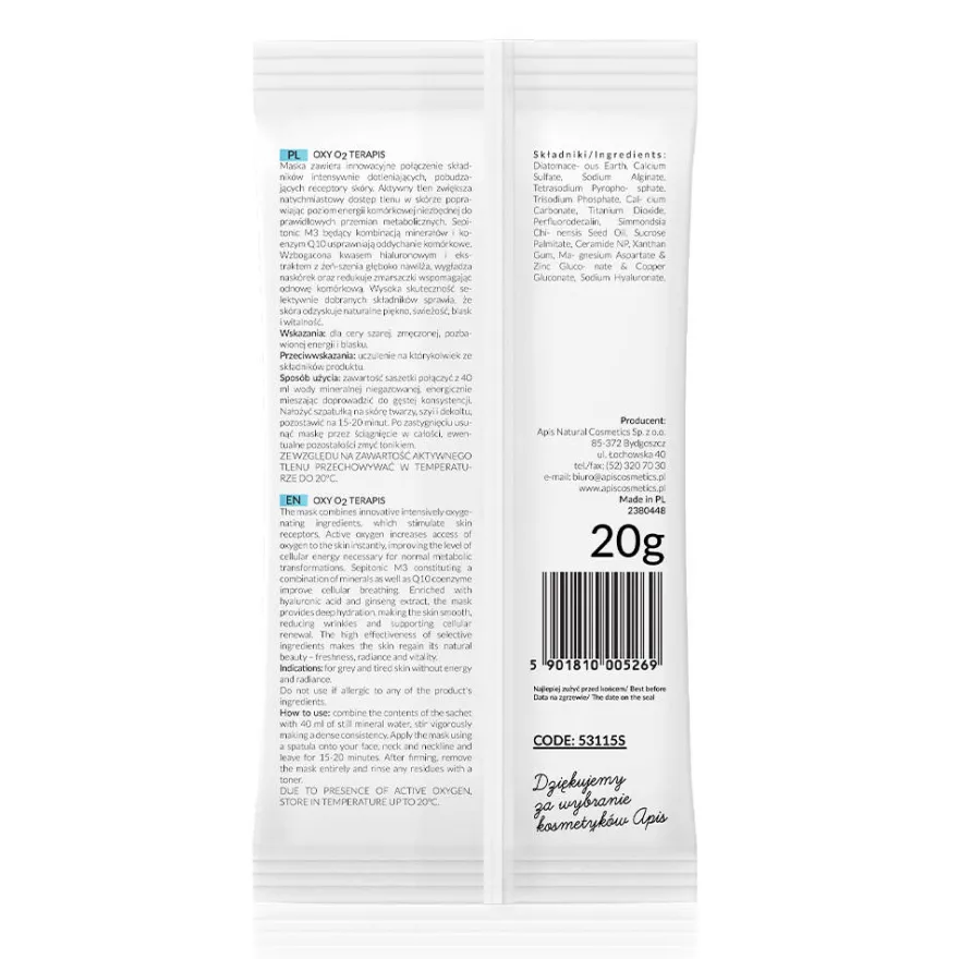 APIS Oxy O2 Terapis dotleniająca maska algowa z aktywnym tlenem 20g
