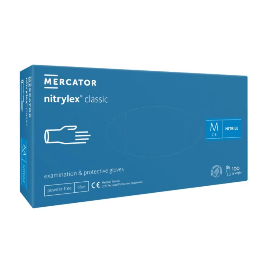 MERCATOR Nitrylex Classic Niebieskie bezpudrowe rozm. M 100szt
