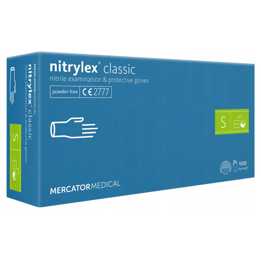 MERCATOR Nitrylex Classic Niebieskie bezpudrowe rozm. S, 100szt