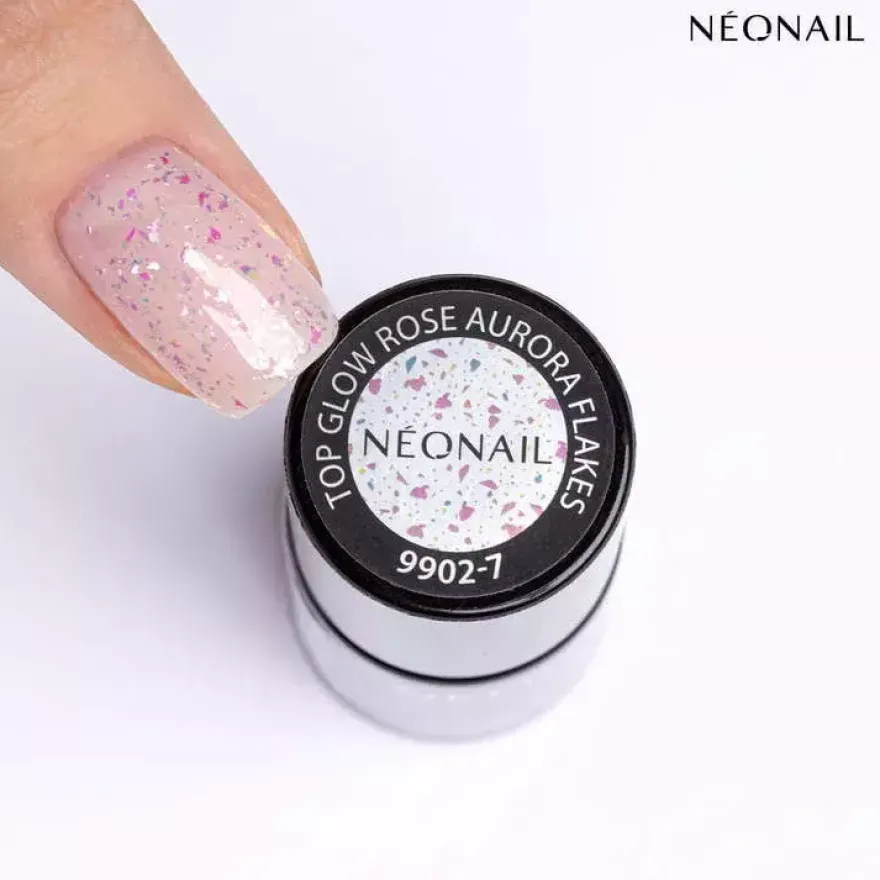 NEONAIL 9902-7 Top hybrydowy 7,2 ml - Top Glow Rose Aurora Flakes