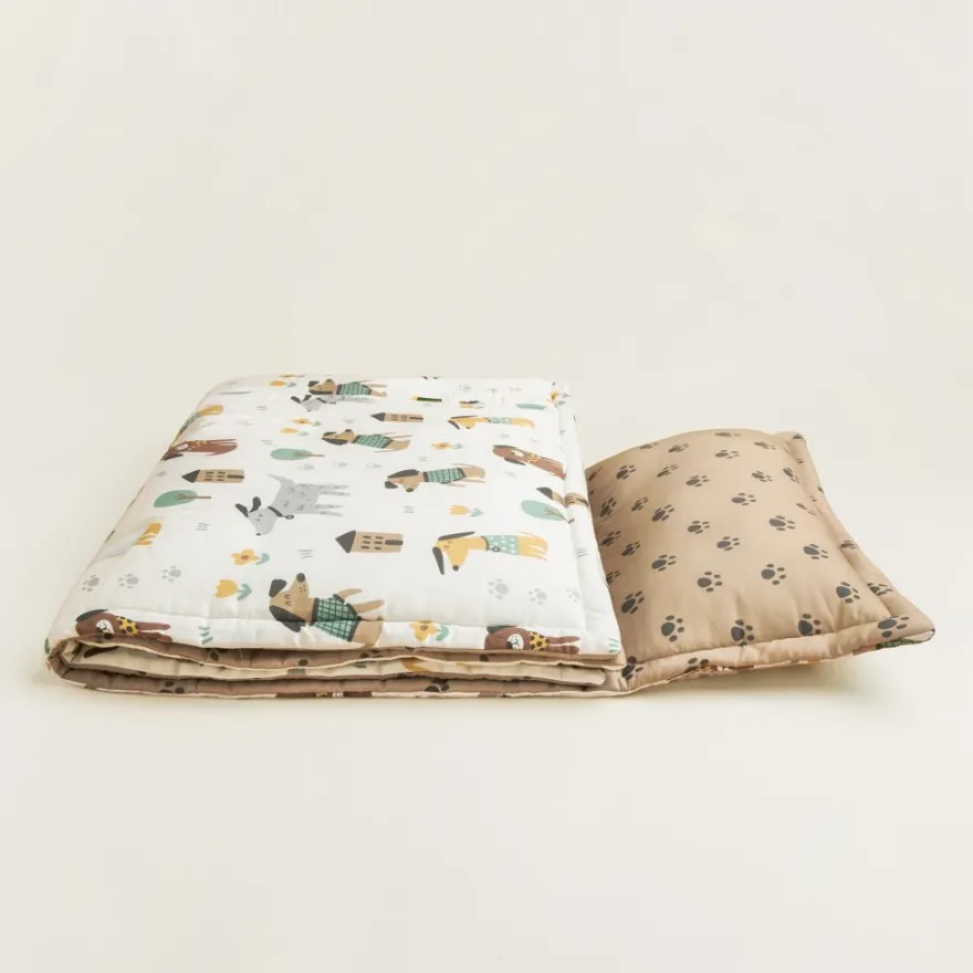 Śpiworek z kołderką "SnuggleSleep” Puppy picnic - Medium
