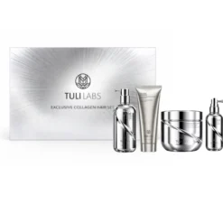 TULI LABS Exclusive Collagen Hair Set - zestaw regenerująco-nawilżający do włosów 4-Pack srebrny (szampon, odżywka, maska, serum)