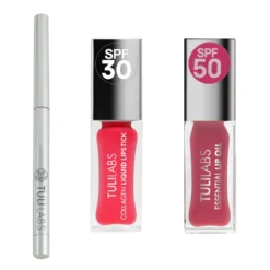 TULI LABS zestaw (kredka do ust 04, pomadka kolagenowa SPF30 Coral Pink 11ml, olejek do ust SPF50 Pinky Mood 7ml)