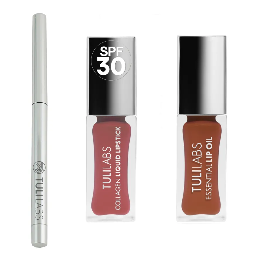 TULI LABS zestaw (kredka do ust 05, pomadka kolagenowa SPF30 Nude Mauve 11ml, olejek do ust Cherry Chocolate 7m)