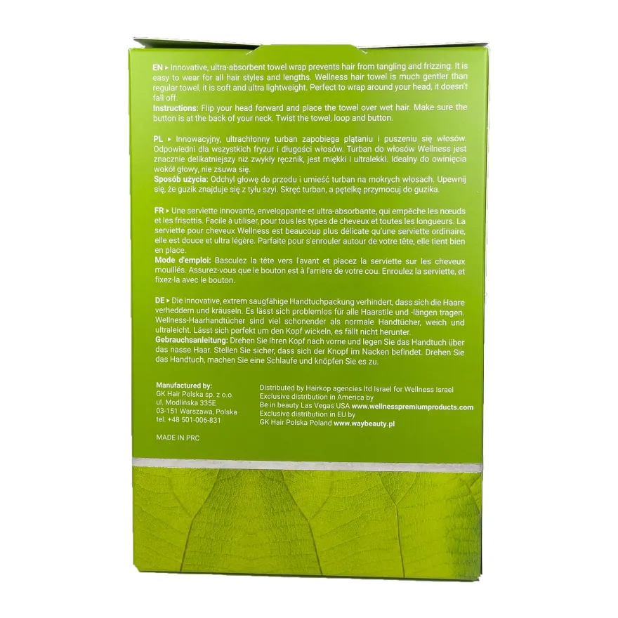 WELLNESS PREMIUM PRODUCTS Turban do włosów - zielony