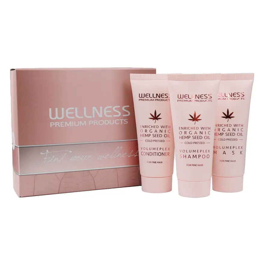 WELLNESS PREMIUM PRODUCTS VolumePLEX mini zestaw nawilżający do włosów cienkich (szampon 50ml | odżywka 50ml | maska 50ml)