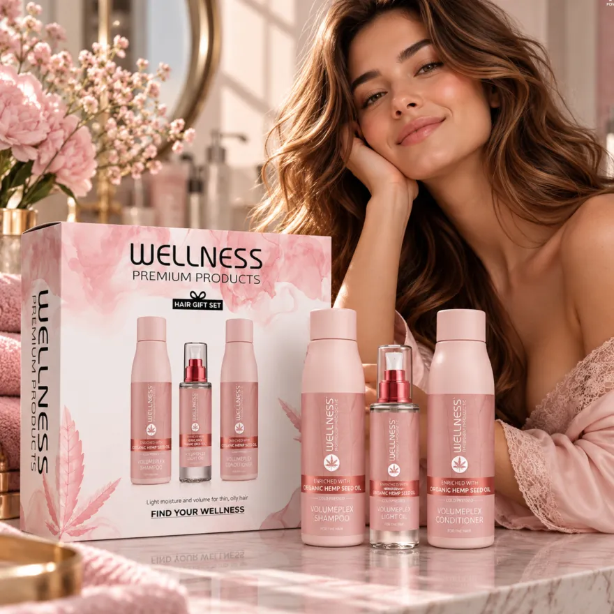 WELLNESS PREMIUM PRODUCTS VolumePLEX zestaw nawilżający do włosów cienkich (szampon 500ml | odżywka 500ml | olejek 100ml)