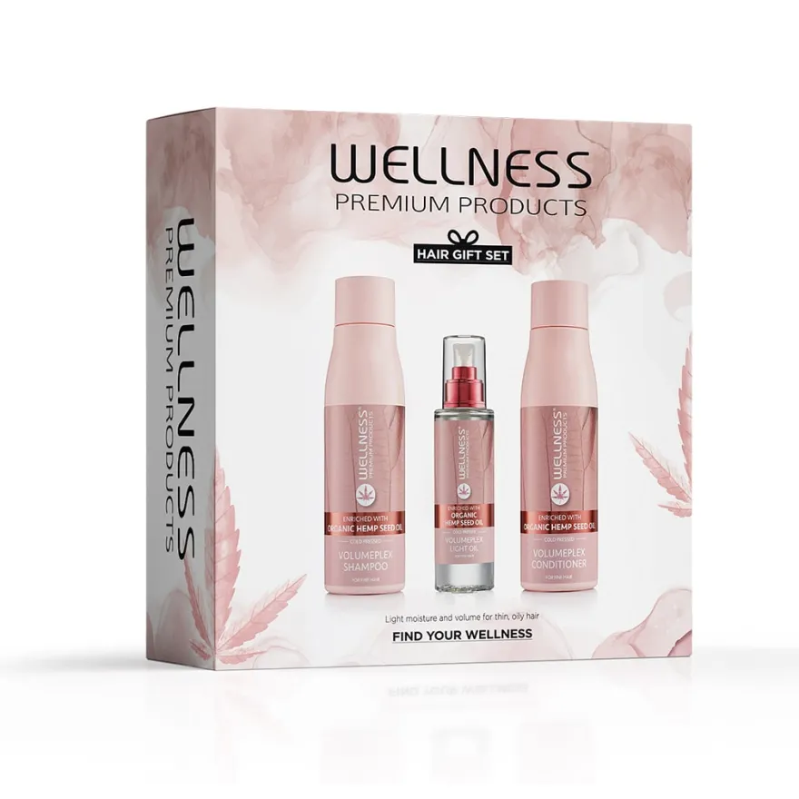 WELLNESS PREMIUM PRODUCTS VolumePLEX zestaw nawilżający do włosów cienkich (szampon 500ml | odżywka 500ml | olejek 100ml)