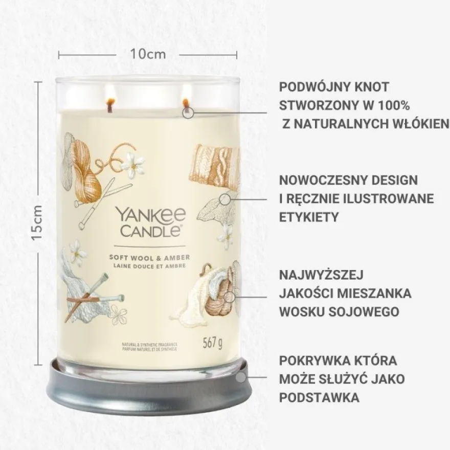 YANKEE CANDLE Soft Wool & Amber tumbler z 2 knotami
