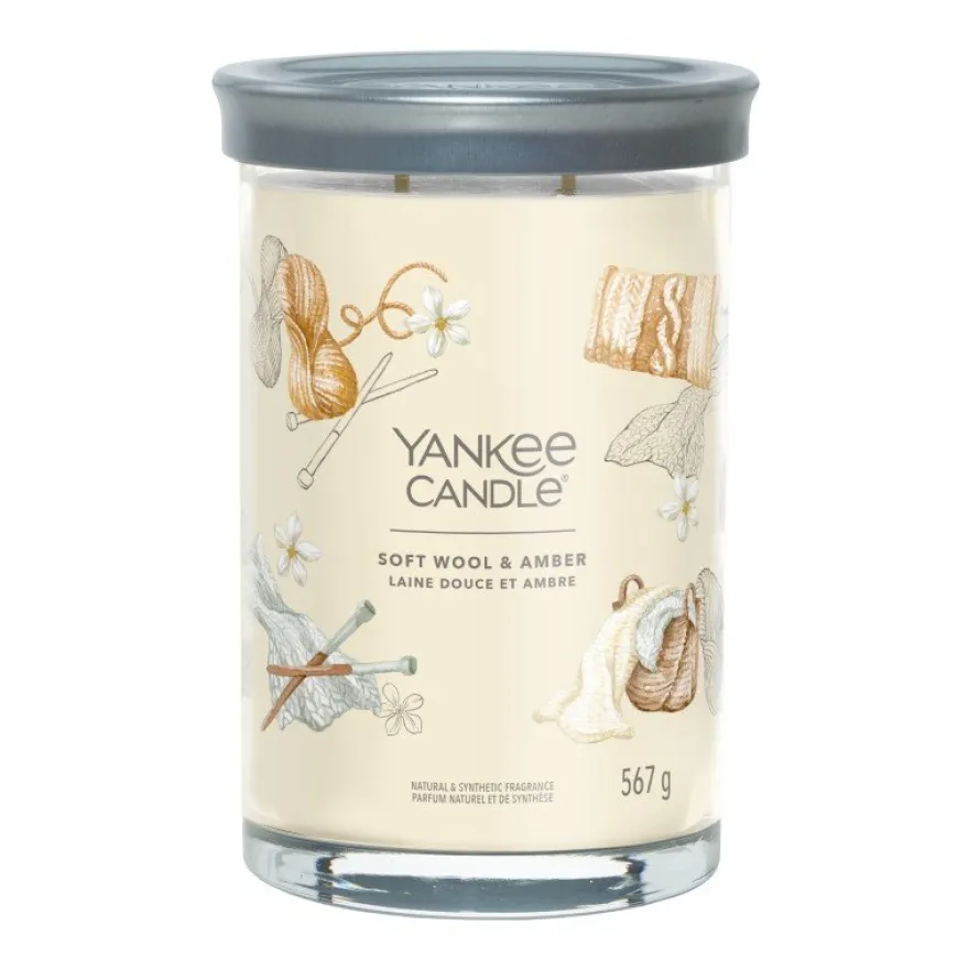 YANKEE CANDLE Soft Wool & Amber tumbler z 2 knotami