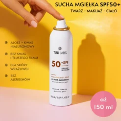 ZESTAW TULI LABS mgiełka ochronna SPF50 UV do twarzy, ciała i makijażu – 2x150ml XXL